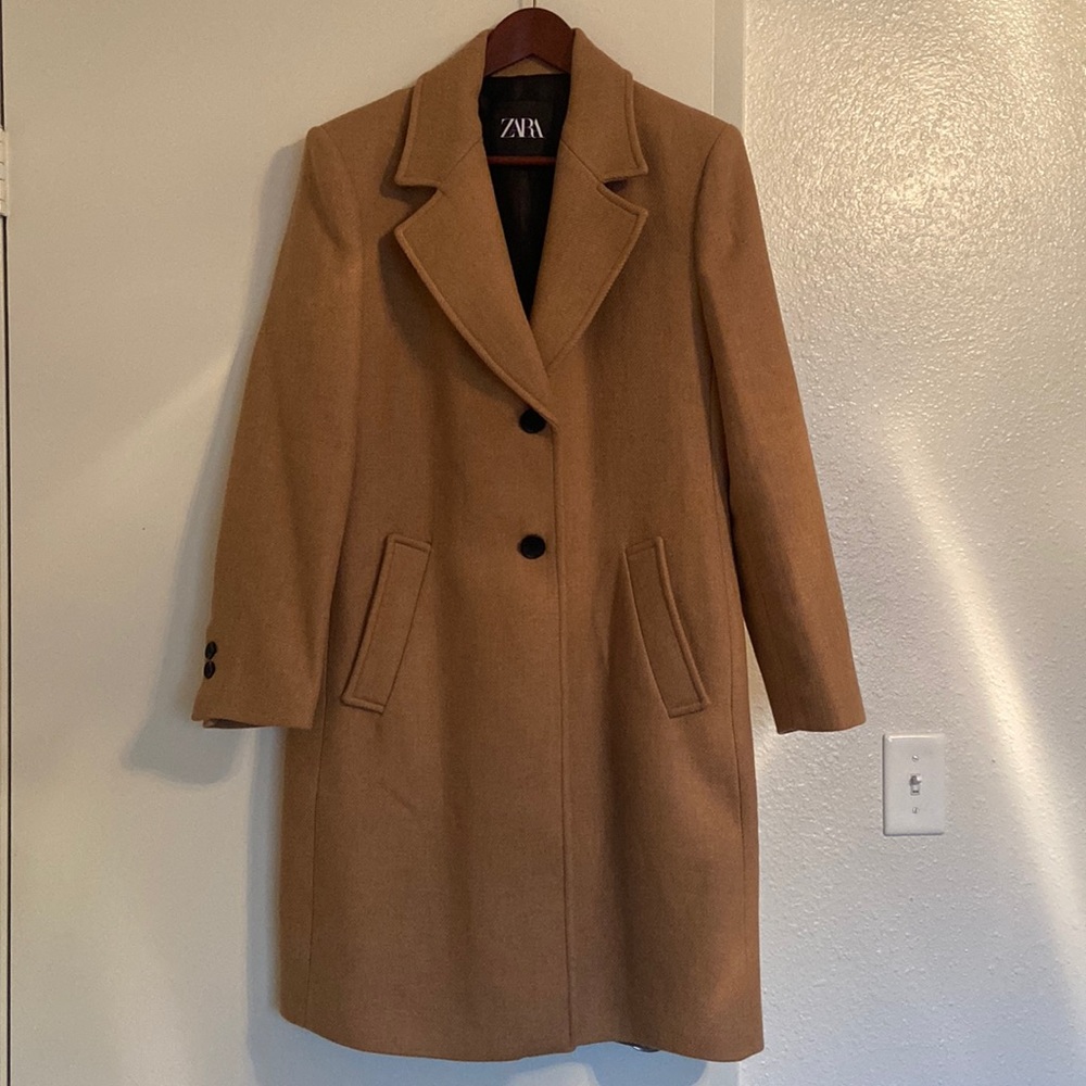 Zara fitted wool coat, beige/brown new